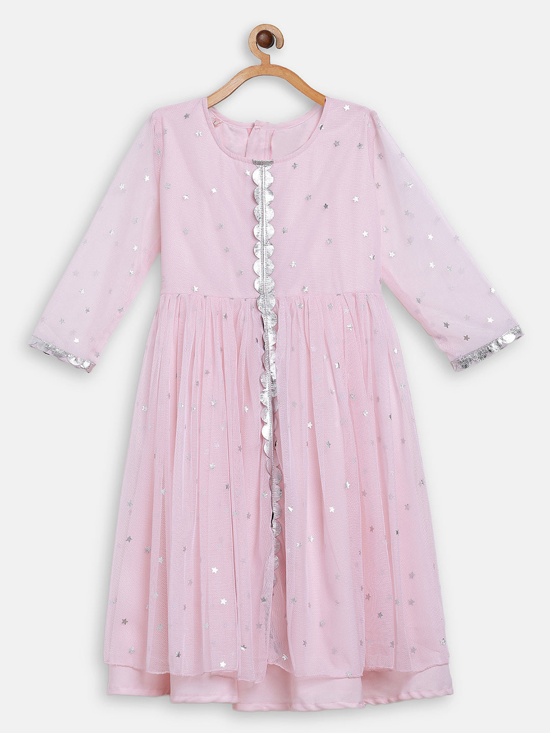 Pink Net Layered Front Slit Girl's Dress