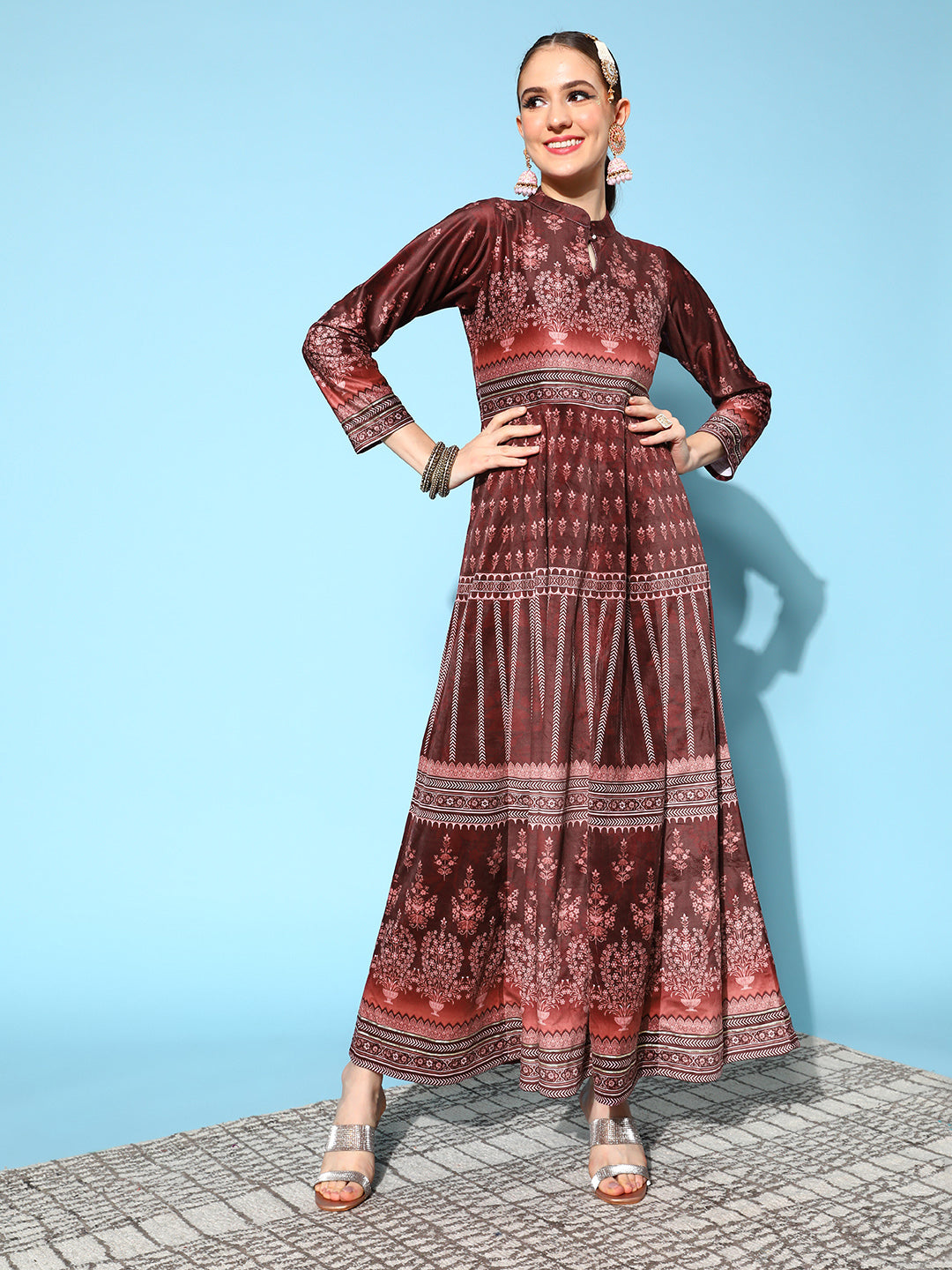 Buy Indo Era Women Maroon Solid Velvet Dress - Ethnic Dresses for Women  15794594 | Myntra