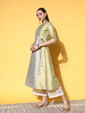 Green Art Silk Fluid Tie-Up Kurta