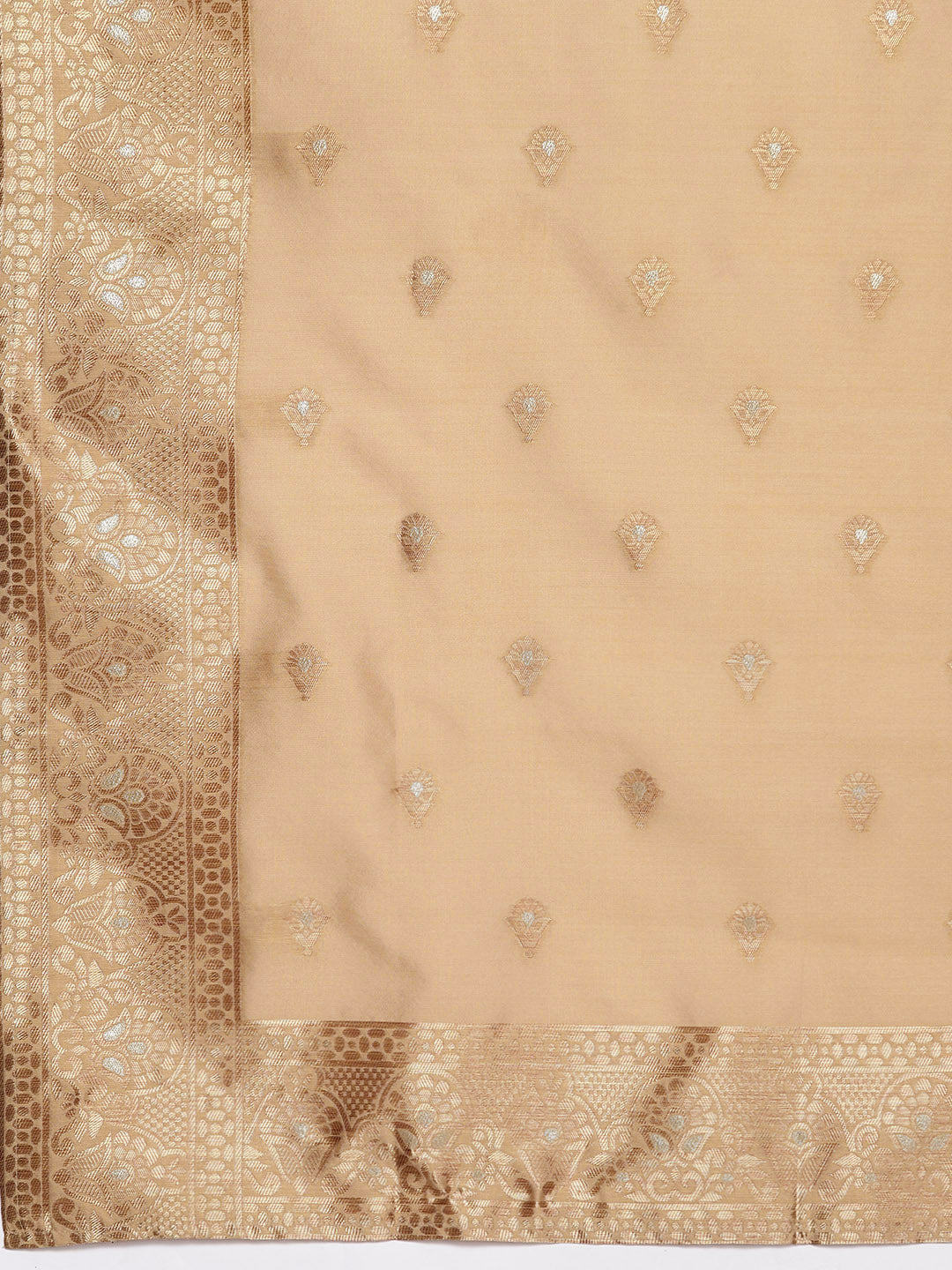 Tan & Gold Woven Design Ethnic Motifs Unstitched Dress Material