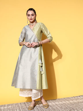 Green Art Silk Fluid Tie-Up Kurta