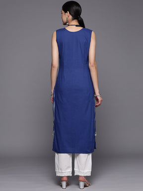 Royal Blue Pure Cotton Printed Kurta