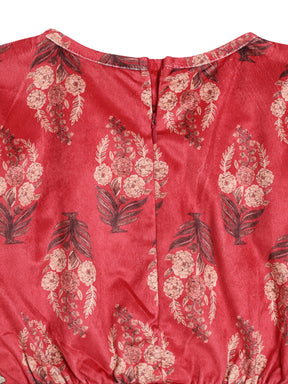 Red Floral Printed Velvet Ready to Wear Girls Lehenga Choli