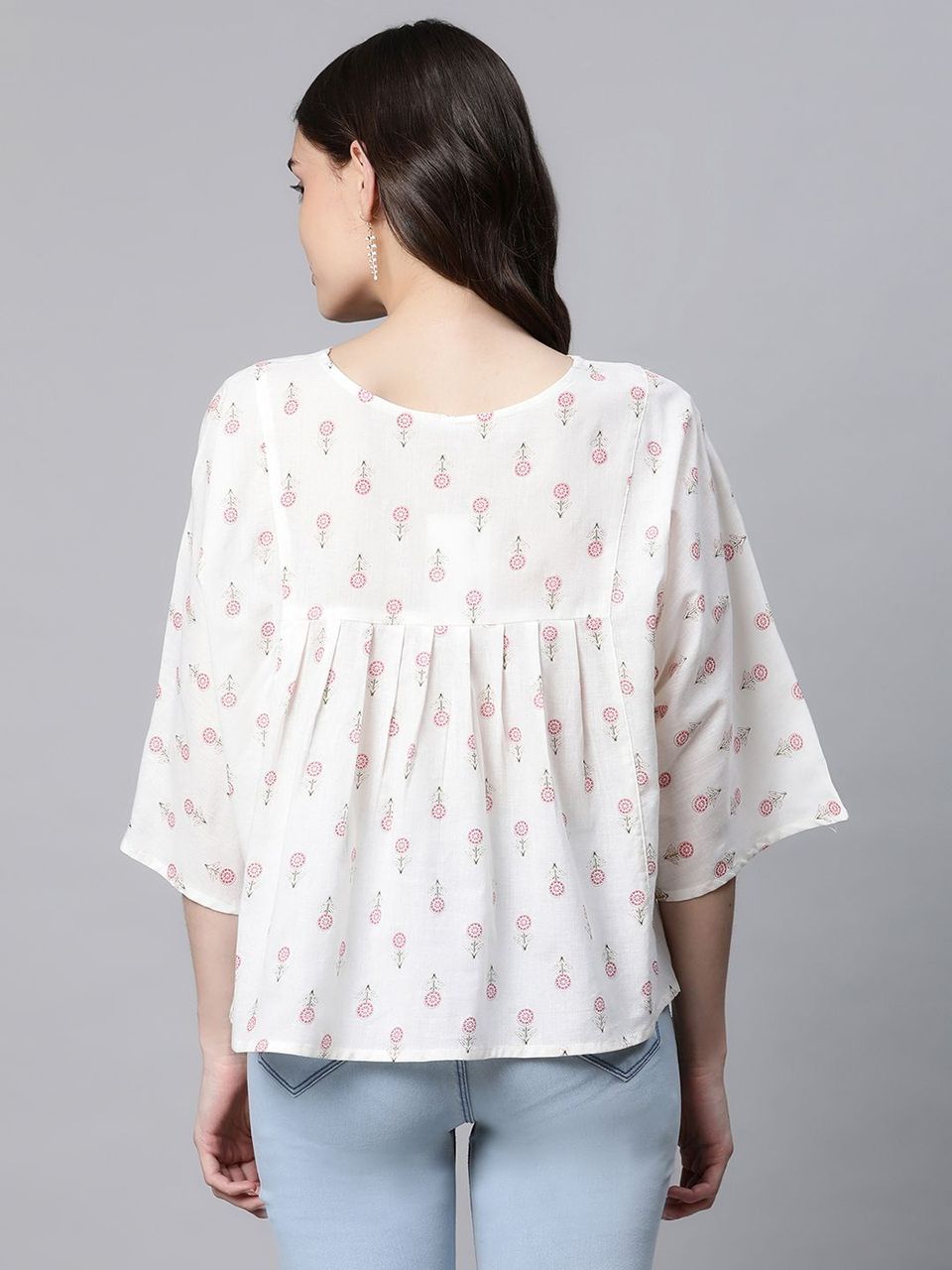 Off White Pure Cotton Floral Printed Tunic