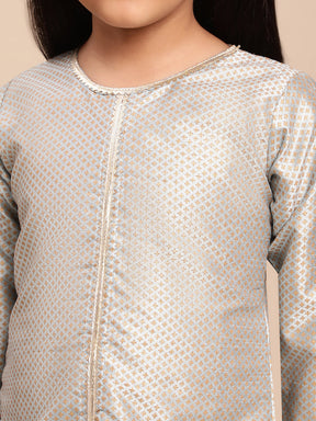 Gold Poly Silk Straight Girls Kurta Set