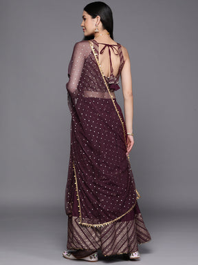 Purple & Gold-Toned Printed Sequined Ready to Wear Lehenga & Blouse With Dupatta