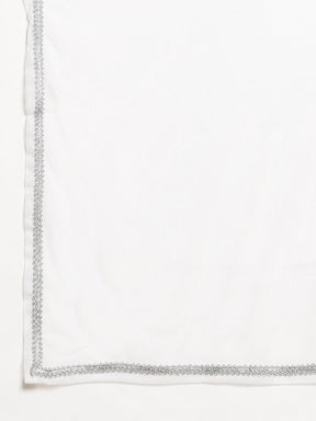 White Digital Print Kurta Palazzo Set With Dupatta