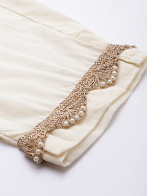 Off White Pure Cotton Printed Kurta Pant Set