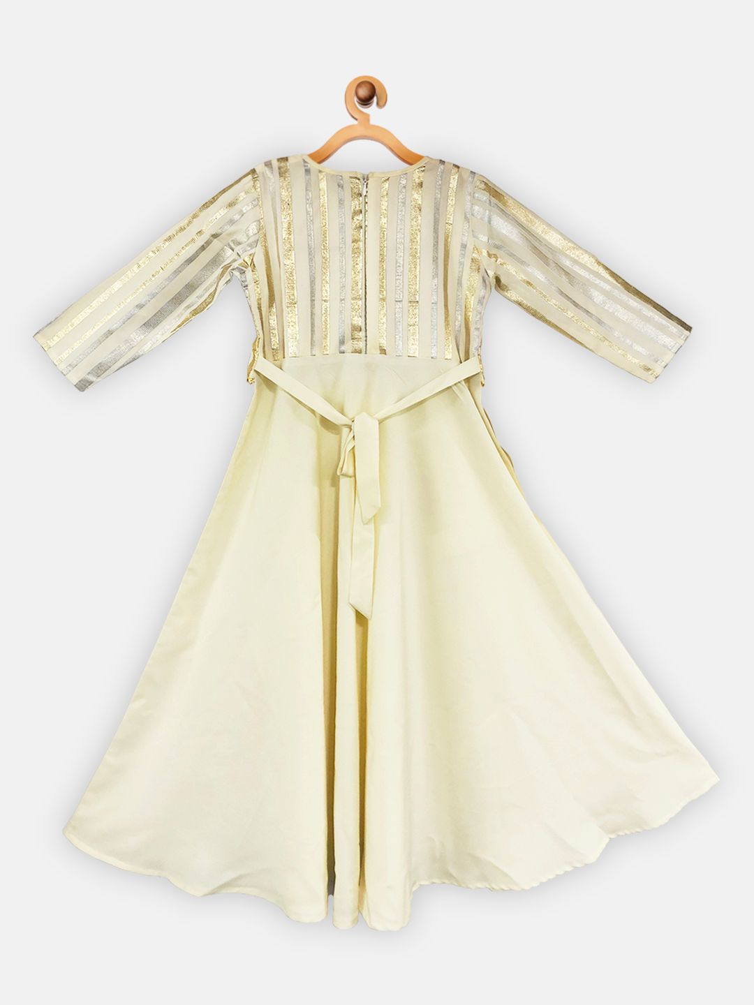 Cream Crepe Gold Foil Printed Girls Ethnic Dress