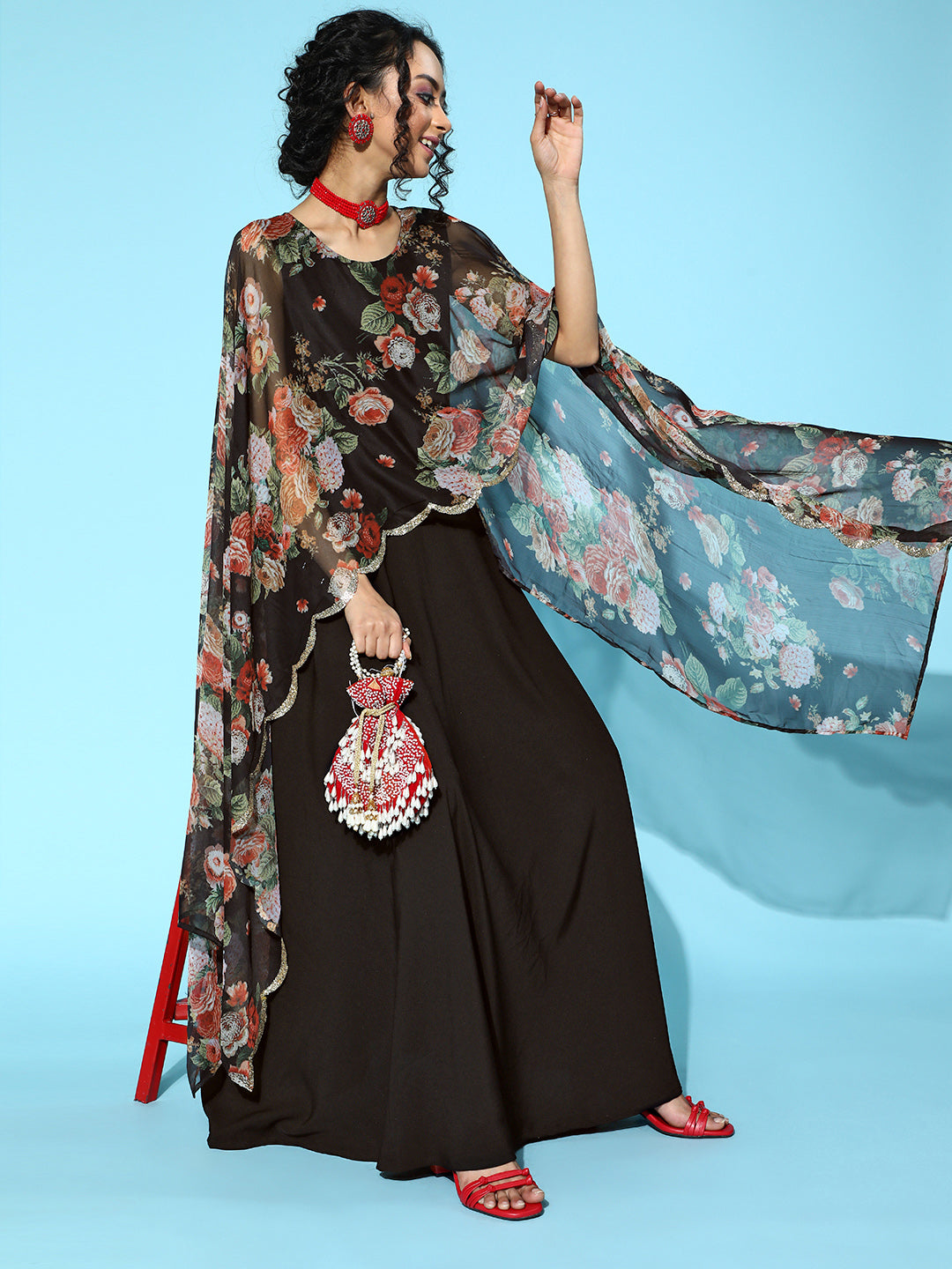 Black Dress With Attached Dupatta