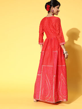 Red Chanderi Khari Printed Ethnic Dress