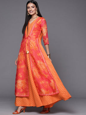 Orange Striped Layered Ethnic Maxi Dress