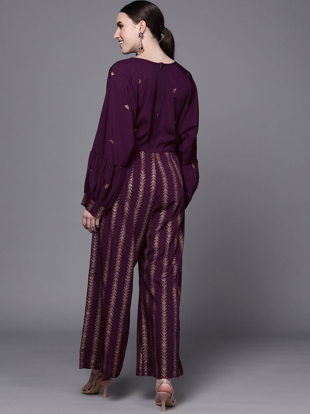 Purple & Golden Printed Jumpsuit