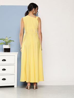 Yellow & Blue Colourblocked Maxi Ethnic Dress