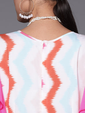 White & Pink Zig Zag Striped Printed Jumpsuit