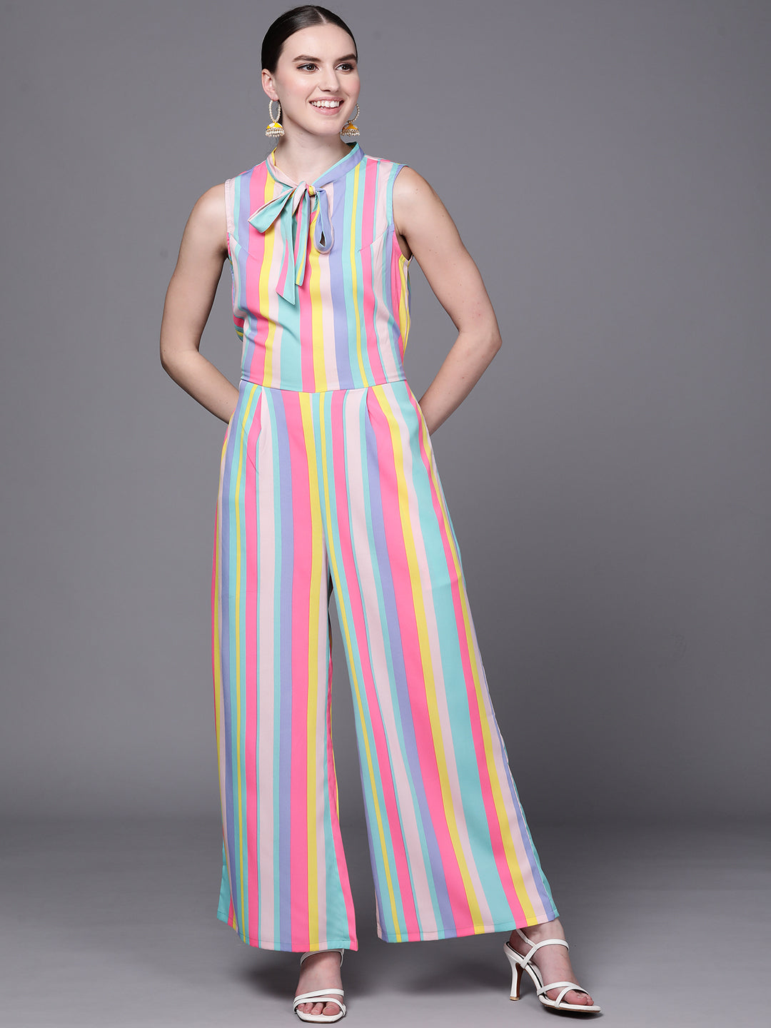 Ahalyaa Multicoloured Striped Basic Jumpsuit
