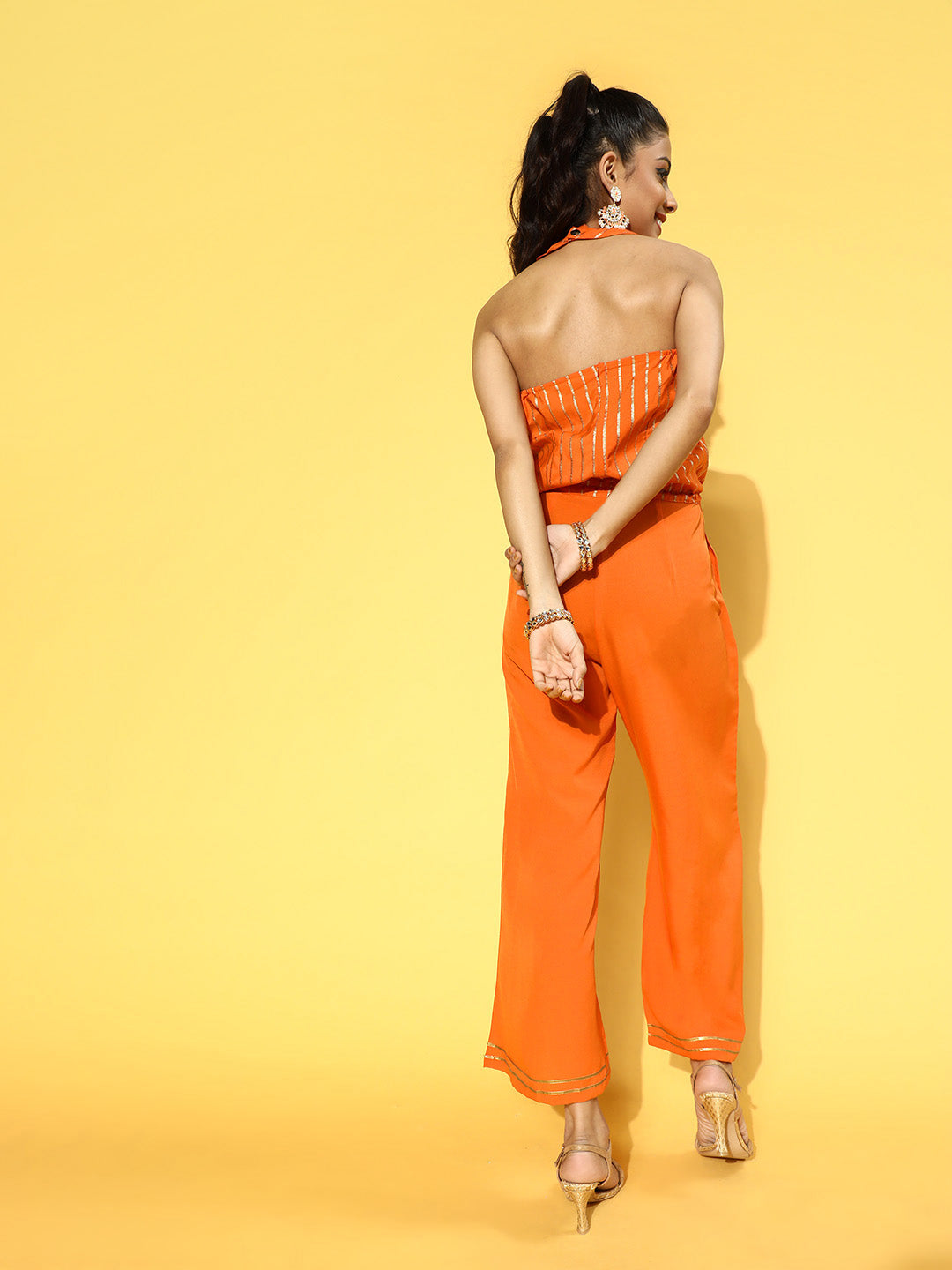 Orange & Gold Stripes Print Jumpsuit