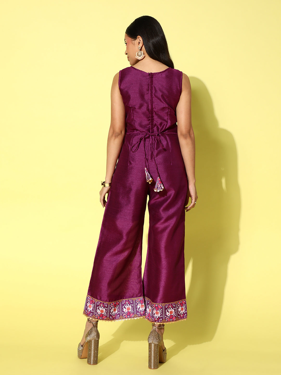 Purple Solid Poly Silk Jumpsuit