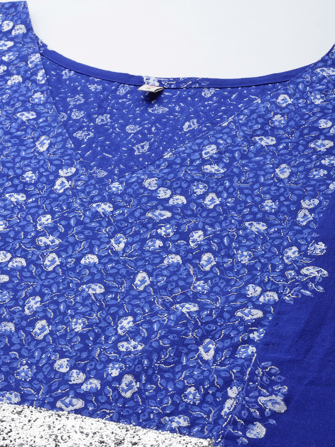 Blue & White Floral Print Pure Cotton Kaftan Kurta