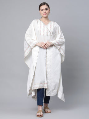 Off white Pure Cotton Printed Flared Sleeve Kaftan Kurta