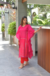 Pink Chanderi Khari Print Kaftan with Trouser