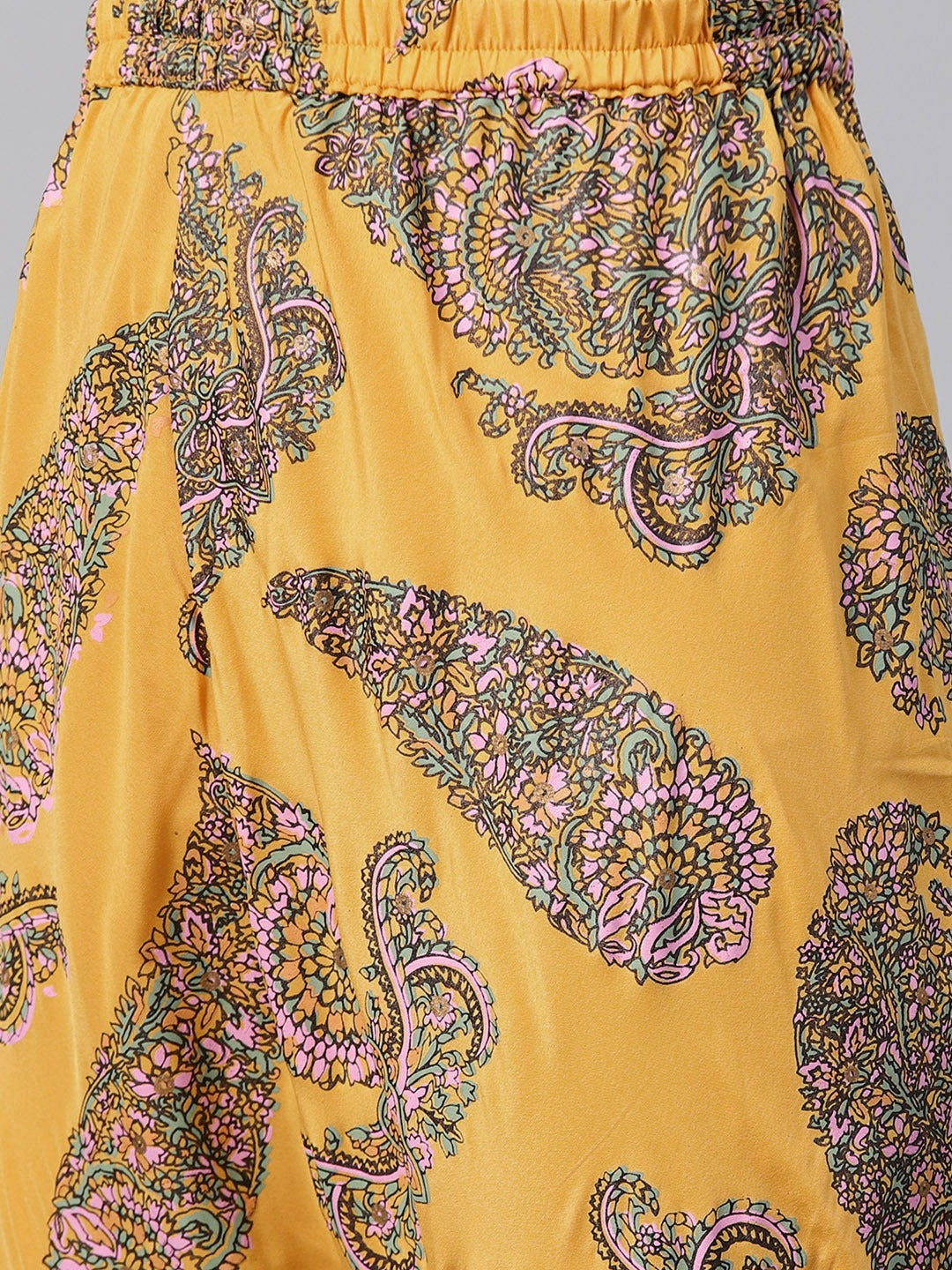 Mustard Yellow & Pink Paisley Print Kurta with Churidar