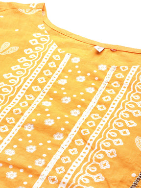 Mustard Yellow Pure Cotton Printed Kurta