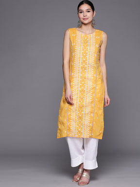 Mustard Yellow Pure Cotton Printed Kurta