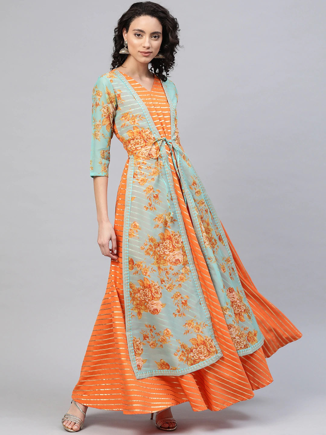 Orange & Gold Ethnic Layered Dress