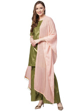 Green Shimmer Cotton Kurta Gharara with Dupatta Set