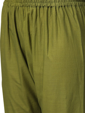 Green Shimmer Cotton Kurta Gharara with Dupatta Set