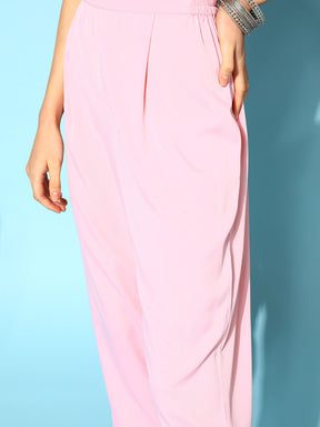 Pink Polka Dot Organza Top to Toe Fusion Kurta Set
