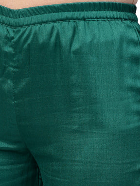 Green Solid Kurta with Trousers & Printed Dupatta