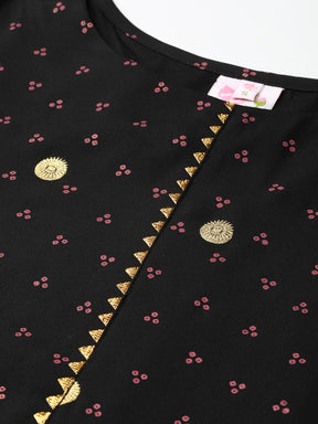 Black & Pink Bandhani Printed Kurta with Trousers & Dupatta