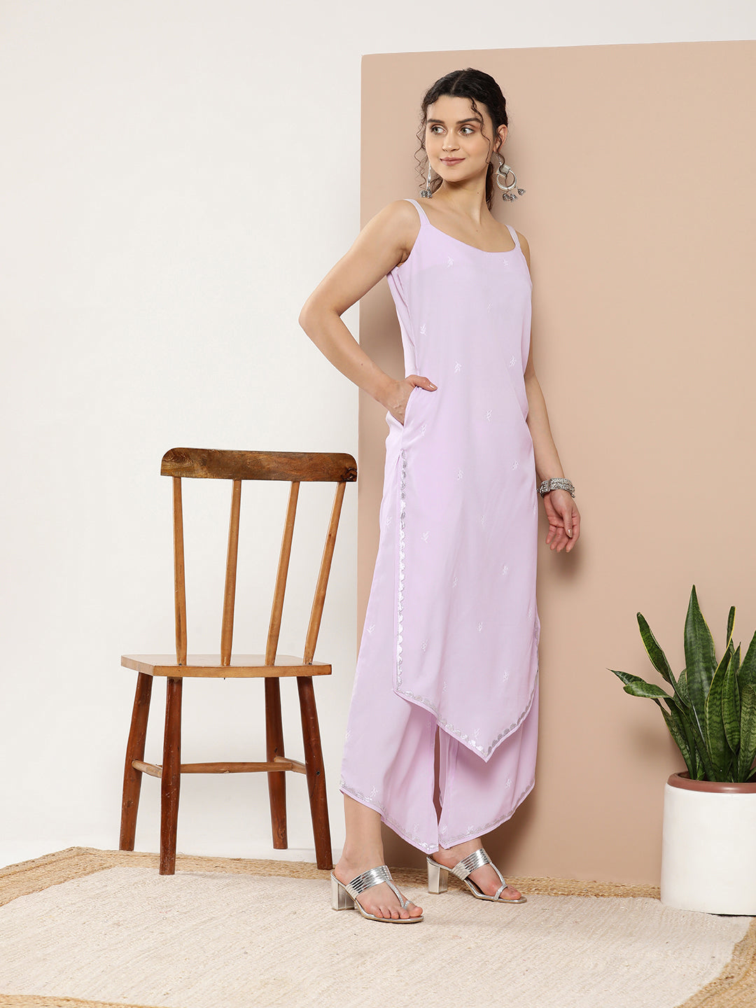 georgette Women Pink Foil Short Strap Kurta with palazzo pants, Size: S/M/L  at Rs 1000 in Gurgaon