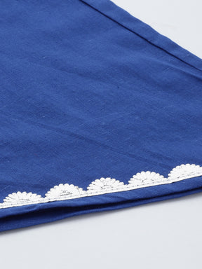 Blue Solid Pure Cotton Kurta With Palazzos & Printed Dupatta