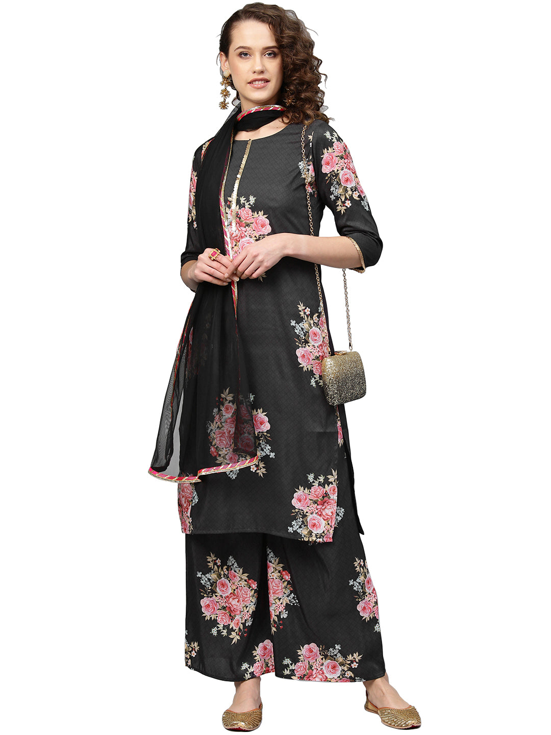 Black Printed Kurta Set for Women's