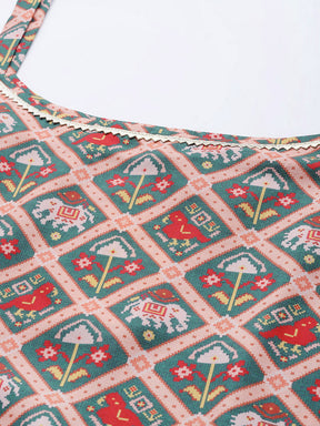 Women's Green & Red Printed Sharara Set With Dupatta