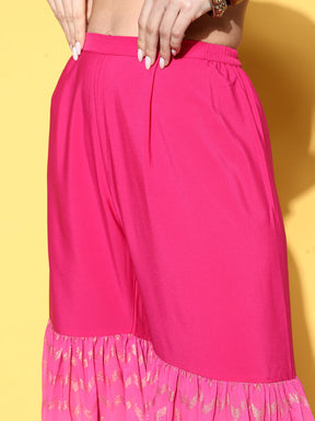 Women's Pink Ombre Printed Gotta Patti Sharara Set With Dupatta