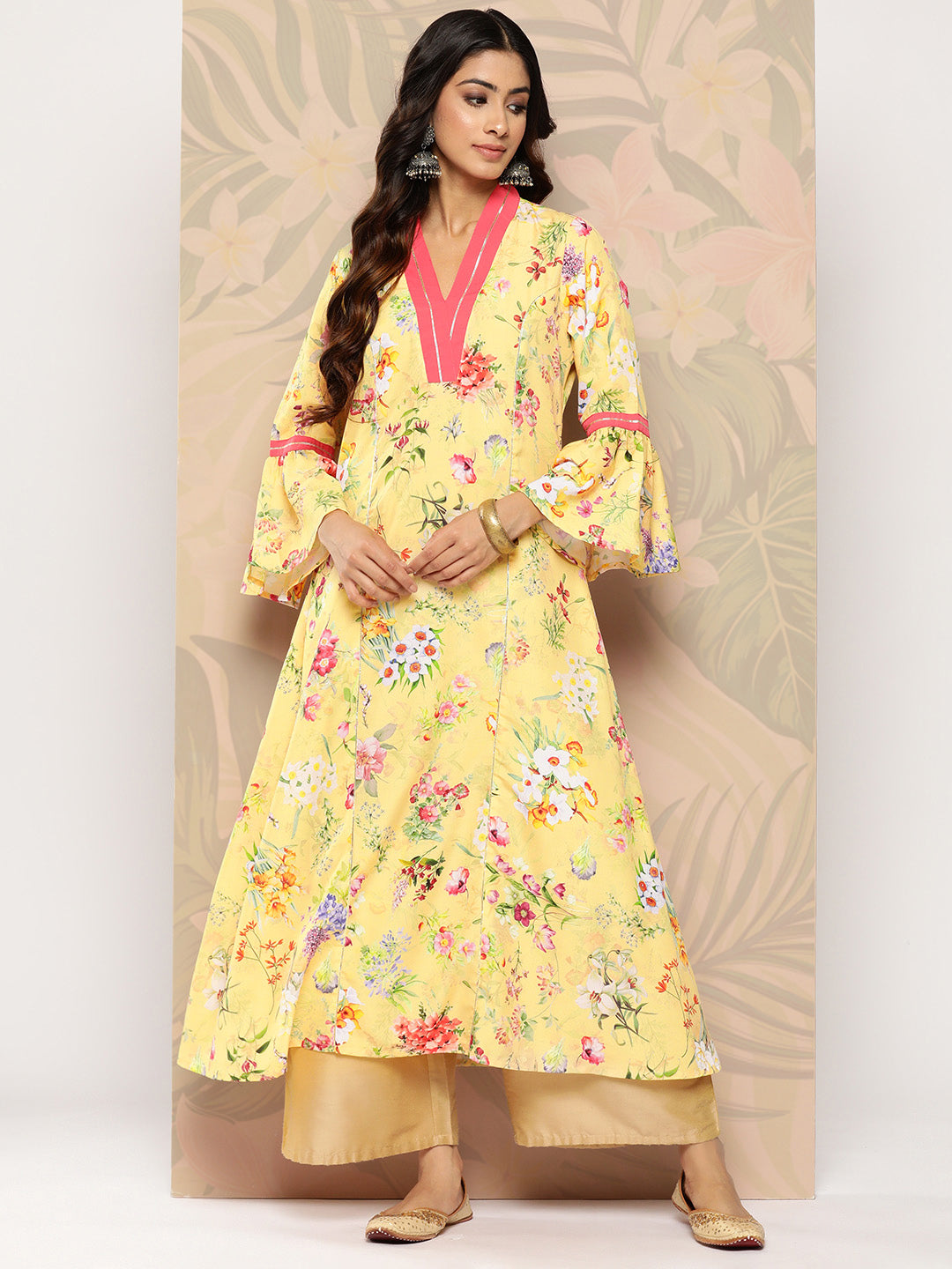 Buy Yellow Silk Organza Floral Printed Anarkali Kurti Set at Rs. 17.32  online from Royal Export Anarkali Kurtis : RE2554