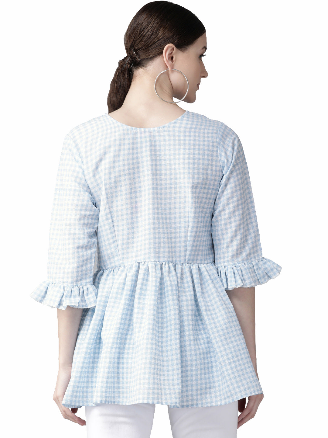Blue & White Checked A-Line Top