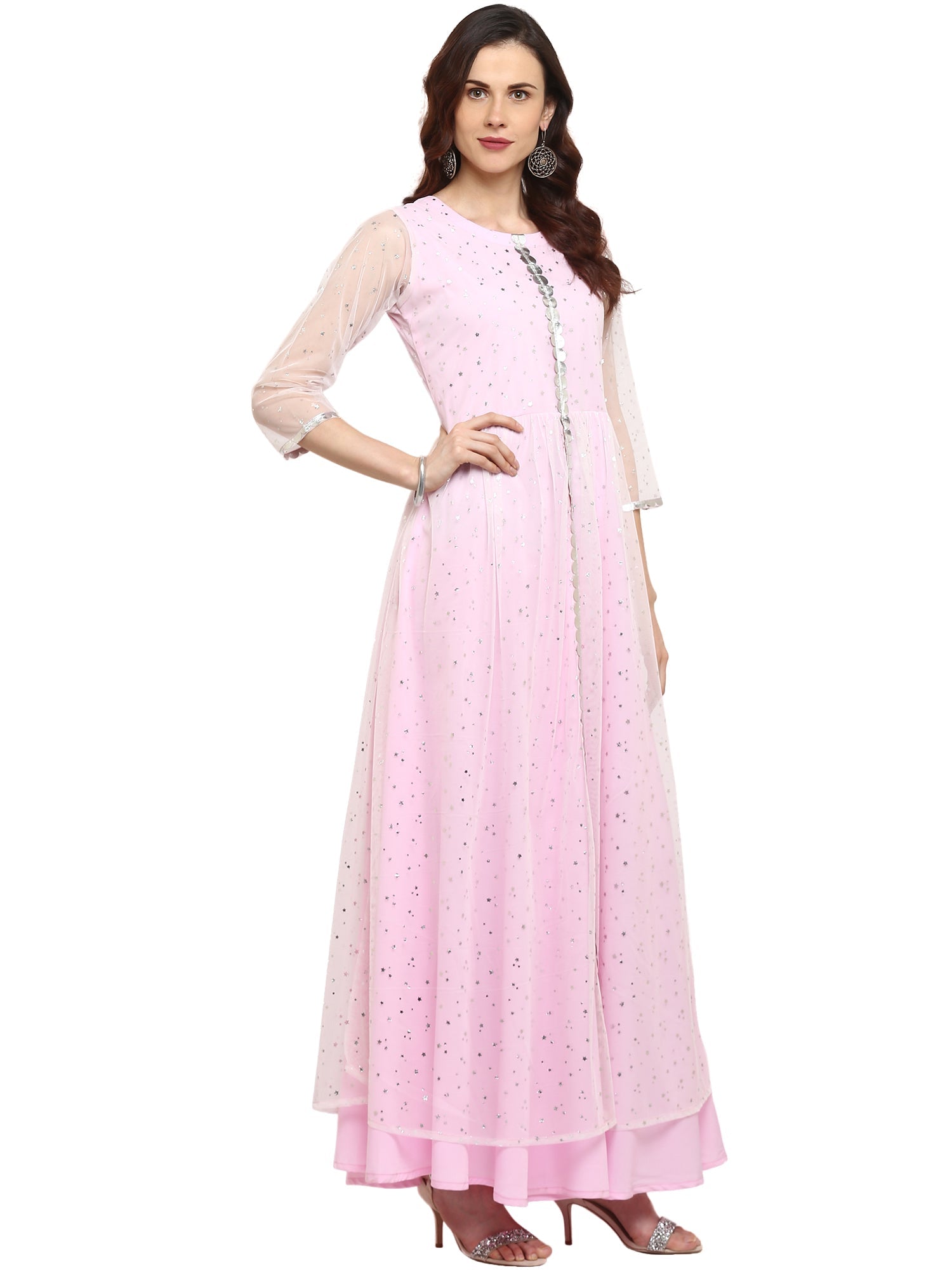 Light Pink Double Layered Indo western Kurta Dress