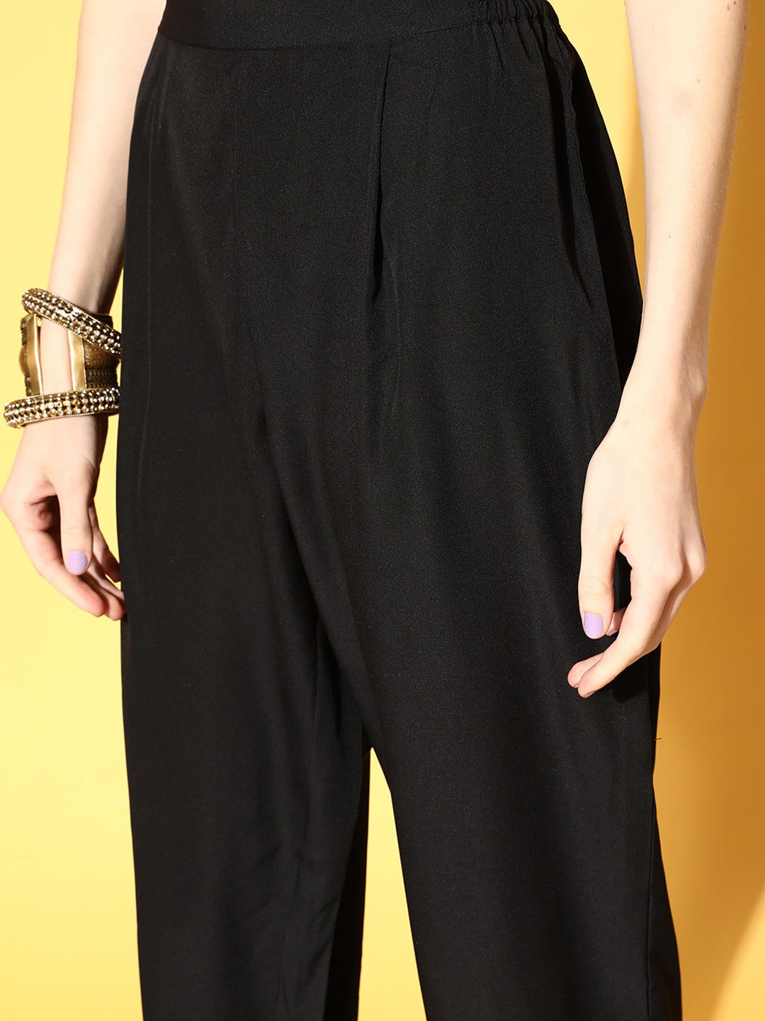 Black & Golden Printed Kurta with Trousers