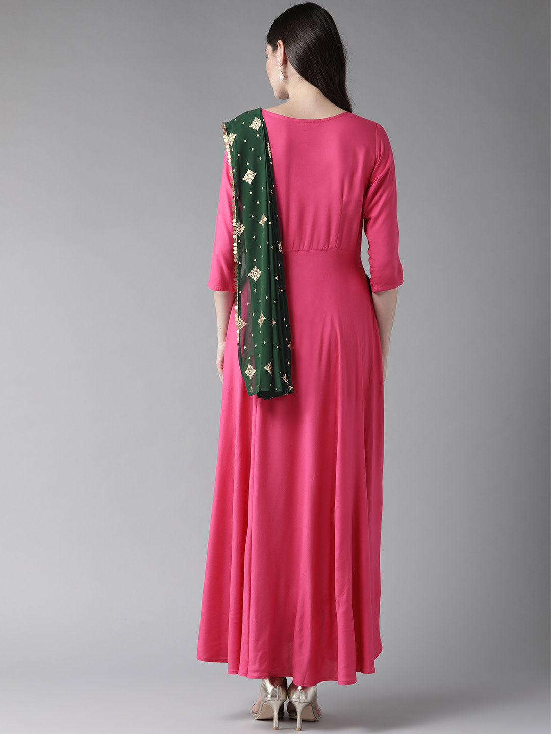 Dark Pink & Green Ethnic Dress