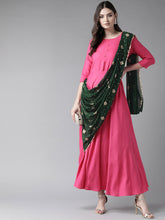 Dark Pink & Green Ethnic Dress