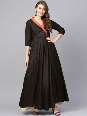 Black Plain A-Line Ethnic Dress