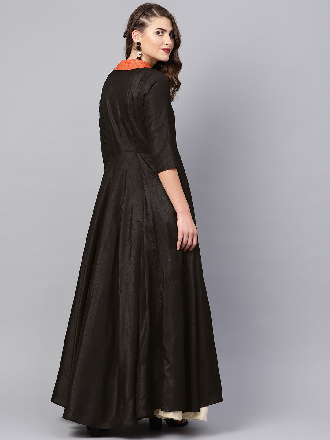Black Plain A-Line Ethnic Dress