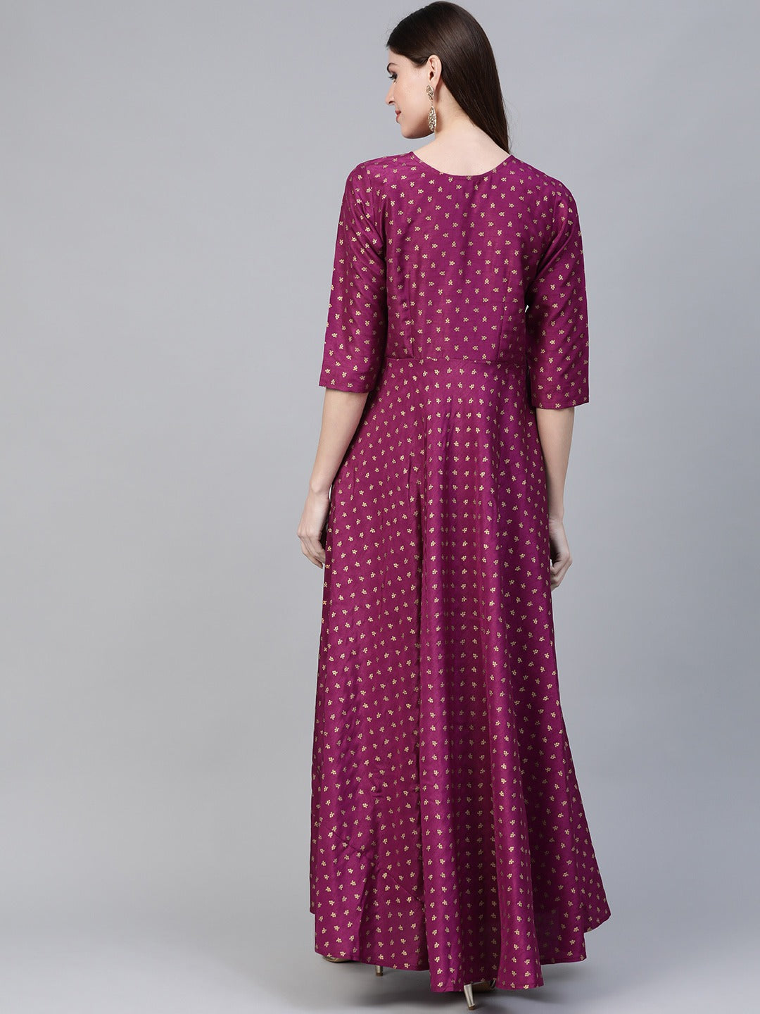 Women Purple & Golden Screen Printed Maxi Dress