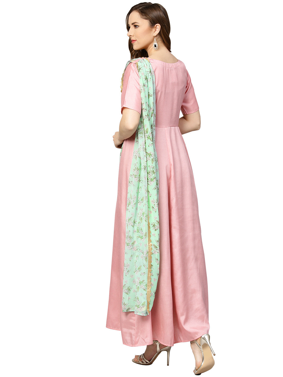 Ahalyaa Women Yellow & Off White Floral A-Line Maxi Dress with Attached  Dupatta & Belt - Absolutely Desi