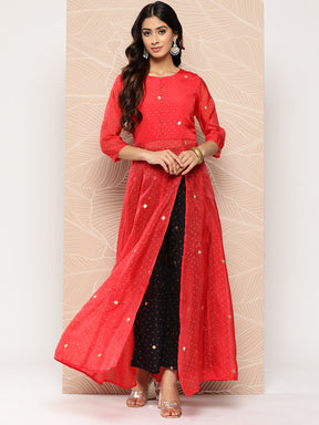 Red & Black Bandhani Print Kurta with Palazzo